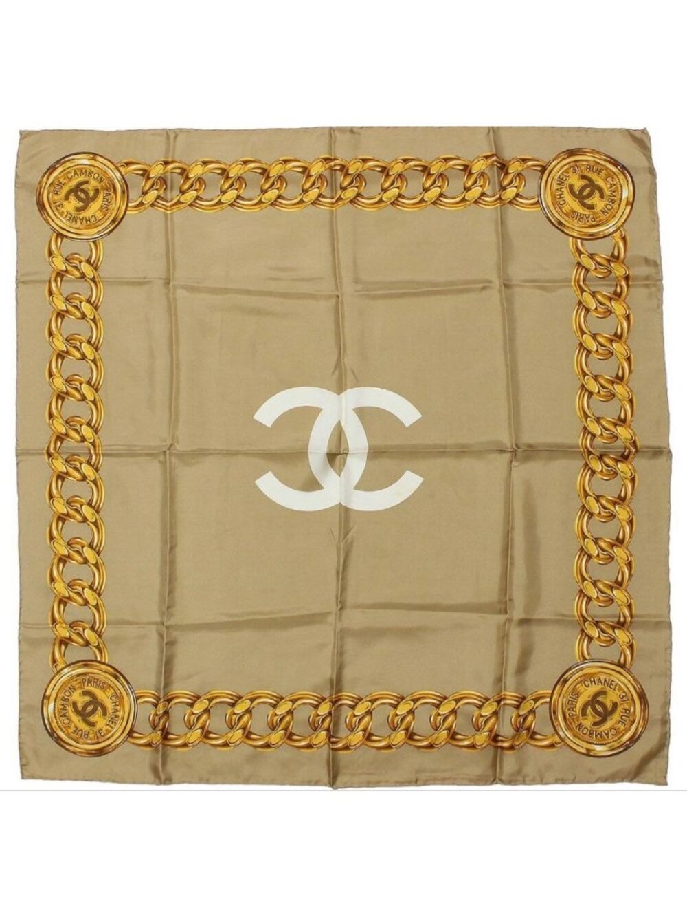 Chanel Chain Belt CC Logo Pattern Silk